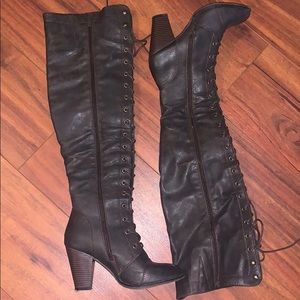 Over the knee lace up brown boots
